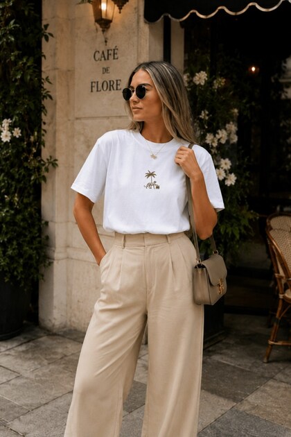 Women's Oversize T-Shirt Riviera Safari Printed White – Crew Neck, Comfortable Fit, 100% Cotton