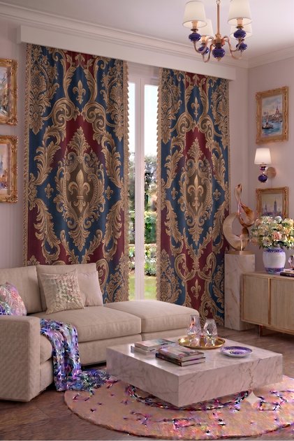 Modern Vintage Patterned Background Curtain 140X260 cm 2 Wings Decorative Digital Printed Premium Living Room Bedroom Window Curtain