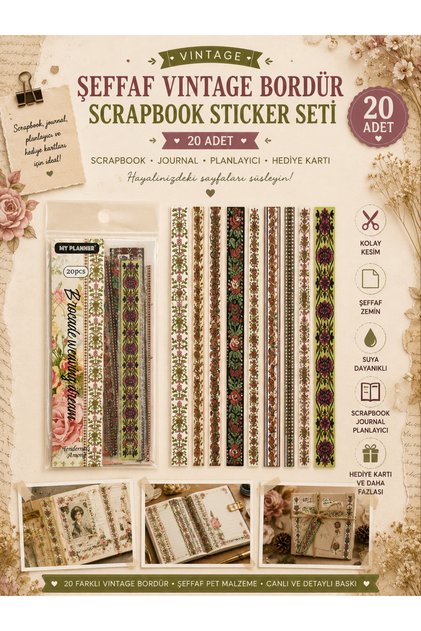 Şeffaf Vintage Bordür Scrapbook Sticker Seti-BORDER STİCKER