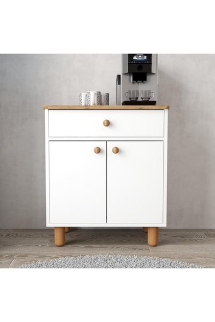 ARES3 Kahve Köşesi Dolabı | Çok Amaçlı Mutfak Dolabı | 70 cm Beyaz – Ahşap Görünümlü Üst Tabla erzak dolabı