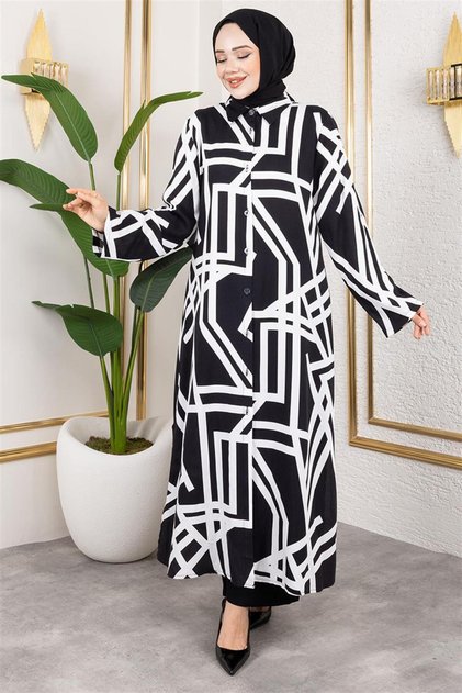 Patterned Viscose Suit Black