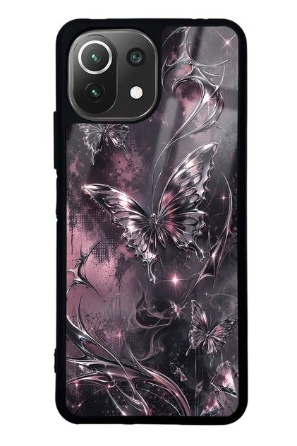 Xiaomi Mi 11 Lite Rose Chrome Butterfly Design Glossy Phone Case