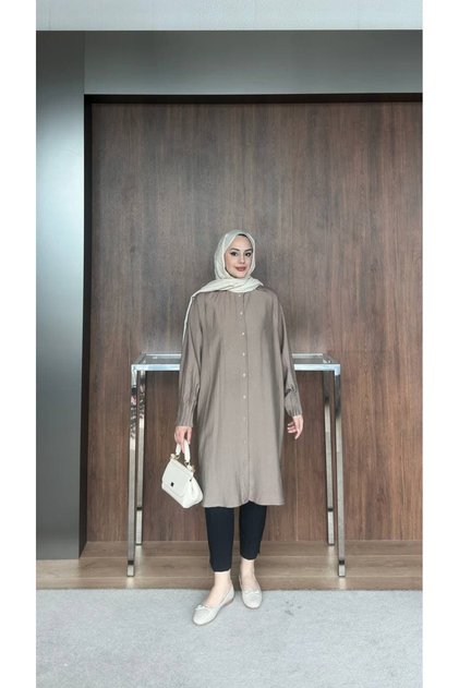قميص كيبرا كتان بياقة وحجاب 100 سم ANKA261035