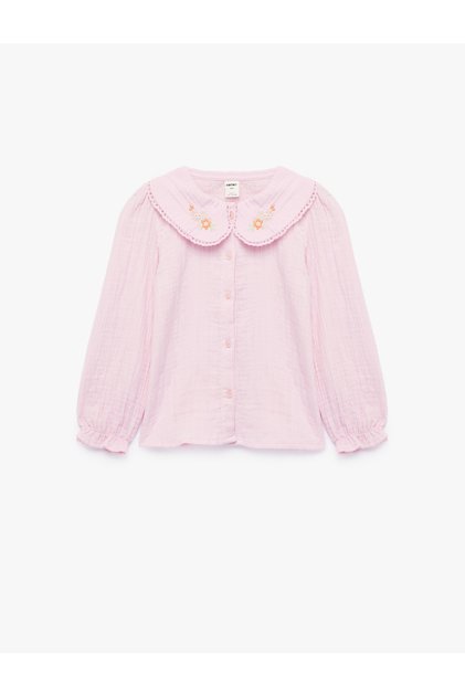 Long Sleeve Floral Embroidered Cotton Baby Collar Shirt