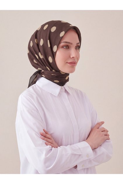 Puan Desenli Pamuksu Eşarp - Koyu Kahve