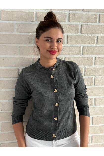 Women's Seasonal Thin Cardigan Heart Buttoned Heart Mercerized