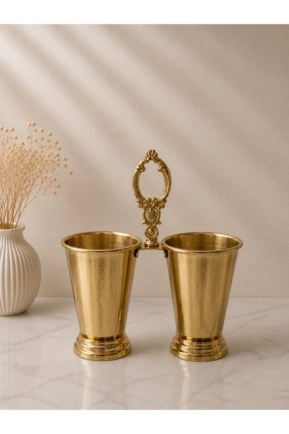 Gold Metal Double Compartment Spoon Holder |   Countertop Cutlery Organizer Decorative Kitchen Organizer