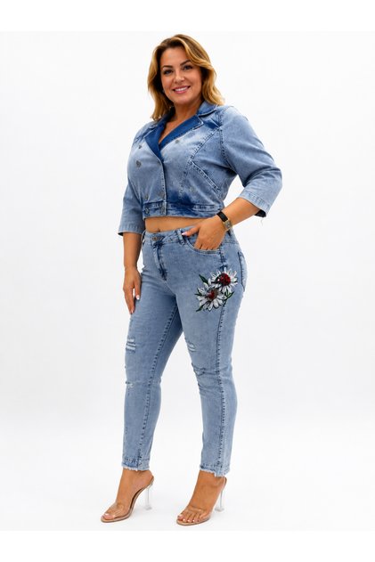 Plus Size Printed Women's Trousers with Ripped Detail and Narrow Legs