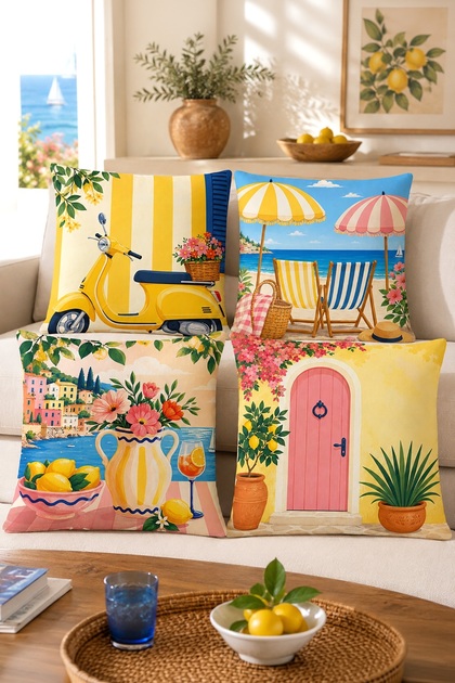 Coastal Patterned 4-Piece Throw Pillow Cover Set