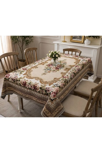 6 Person Tapestry Woven Floral Pattern Living Room and Dining Table Cover 160 X 220 cm