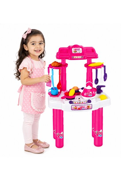 Kids Kitchen Cooking Play Set with 30 Accessories, Electronic Sound Effects, Toy Stove, Sink, Utensils & Pretend Food for Role Play