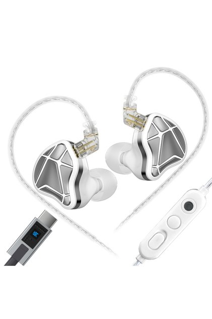 White with Mic-C KZ Axas FPS Gaming IEM Headphones Professional Tunable DSP Noise Canceling Detach