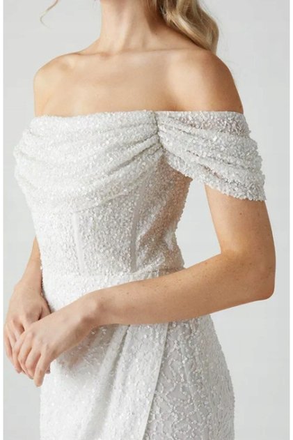 Rochie de mireasă clasică albă, cu decolteu asimetric, simplă, Coast 40