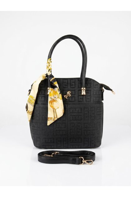 Leather-Look Multi-Compartment Hand and Shoulder Bag with Scarf Detail