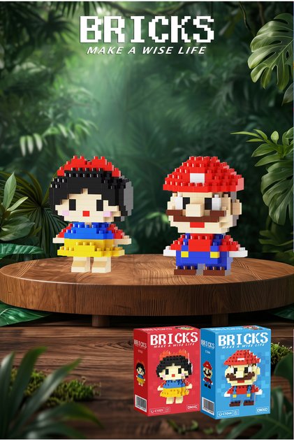 Pamuk Prenses ve Mario 3D Yapboz - İkili Set - Mikro Blok Yapım Seti - Eğitici Hobi Oyuncak - Kutulu Ambalaj - Orijinal
