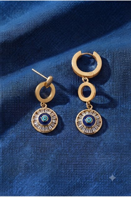 Evil Eye Beaded Steel Earrings