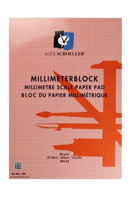 ALEX TEKNİK ( Milimetrik ) KIRMIZI BLOKNOT 80 gram A3 20 Yaprak