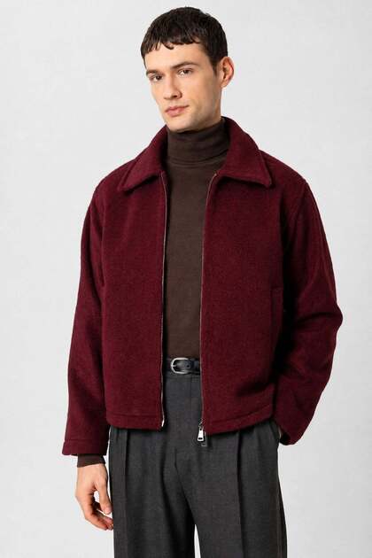 Burgundy Relaxed Soft Textured Men's Coat