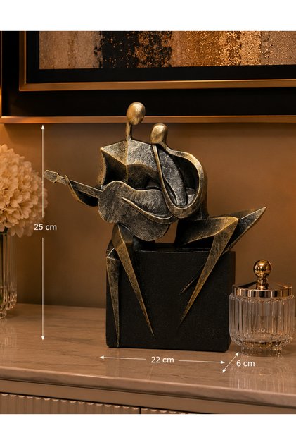 Eskitme Model Gitar Çalan Sevgililer Temalı Dekoratif Obje 25x22x5cm