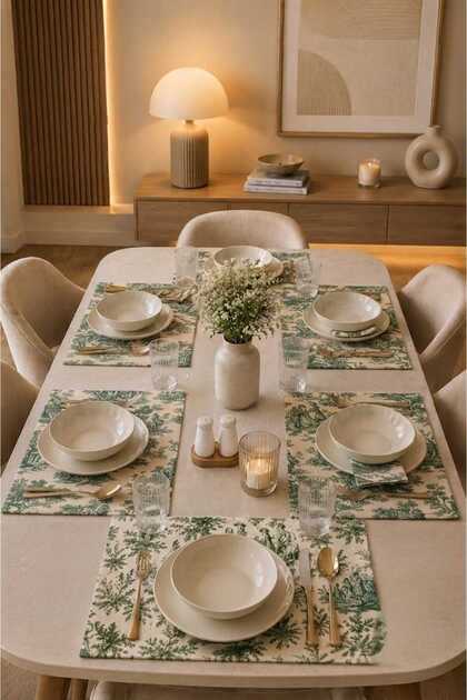 Green Duck Fabric French Country 6-Piece Placemat-Vintage Bohemian Table Decor