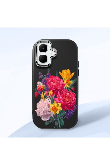 Infinix Smart 10 Compatible Case Camera Protector Black Silicone Couple Phone Case with Floral Pattern