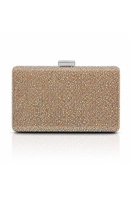Gold Hologram Parlak Taş Kaplama Düğün Nişan Kadın Abiye Çanta Clutch
