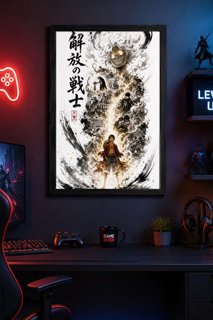 Luffy Nika Mod Siyah Ahşap Çerçeveli Poster Premium Dijital Baskı Tablo 15x21 | 21x30 | 30x42