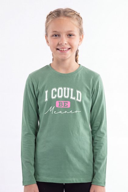 Girl's Round Neck Sweatshirt with Print Detail