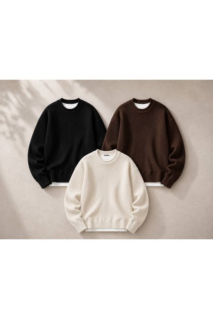 Men's Oversize Thessaloniki Knitted Sweater Crew Neck Basic Comfortable Fit Premium Daily Winter Knitted Sweater