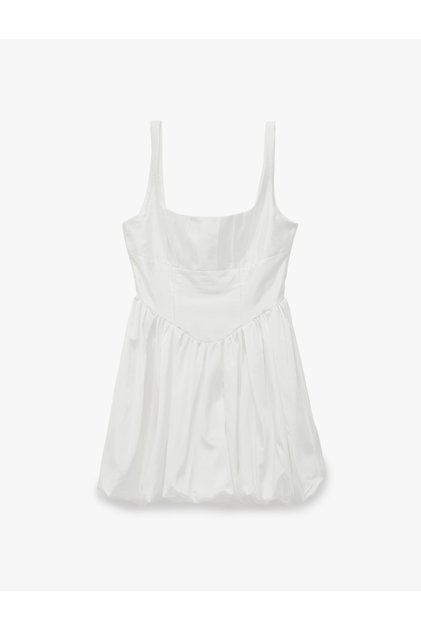 Strappy Square Neck Slim Fit Satin Mini Balloon Dress