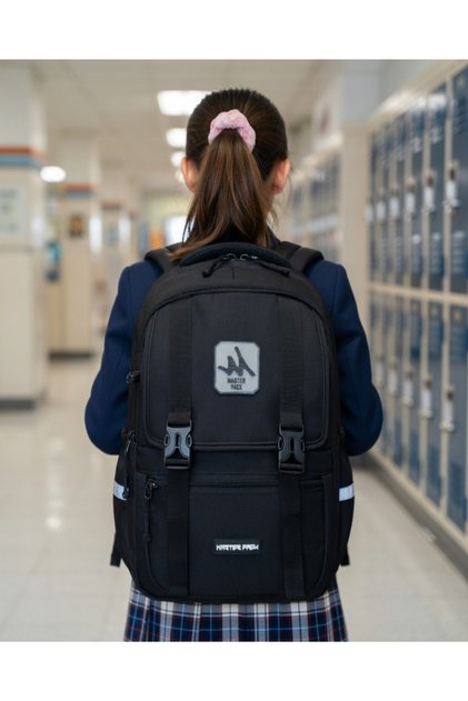 Korean Model Black 5-Compartment Water-Repellent Black Sports Travel Middle School High School Daily School Backpack 707