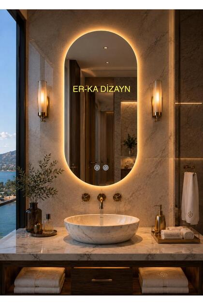 Oblong Oval Buğu Çözücülü Dokunmatik Ledli Ayna Buğulanmayan Duş Aynası Buhar Tutmayan Banyo Aynası Buğu Önleyicili LED Aynalar