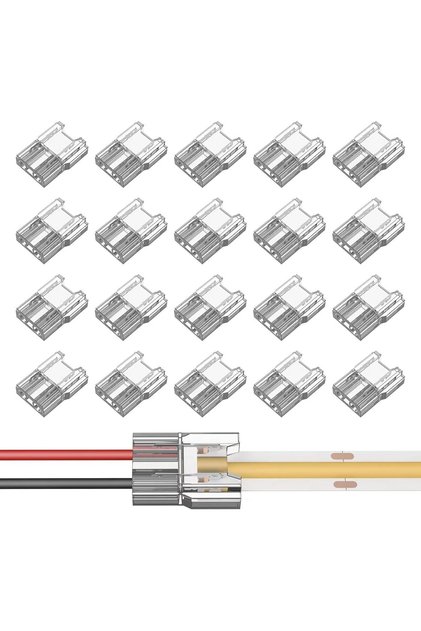 20 قطعة موصلات شريط إضاءة LED من نوع COB، 8 مم، 2 دبوس، لتوصيل الشرائط بالأسلاك، شفافة، بدون لحام، بدون مناطق مظلمة، لأضواء LED، شرائط إضاءة COB/SMD للتركيب الذاتي