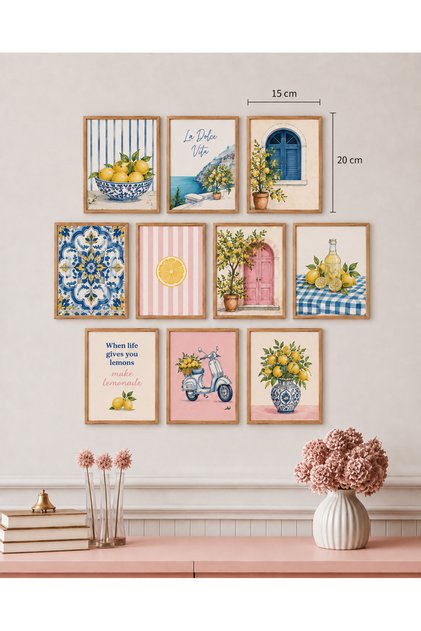 10 Piece Frame-Looking Lemon Garden – Mediterranean Themed Decorative Painting Set | 15X20 cm