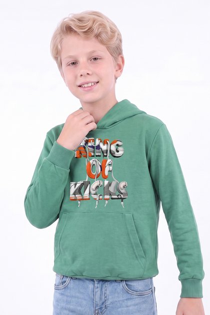 Boy's Printed Kangaroo Pocket Long Sleeve Hooded Sweatshirt