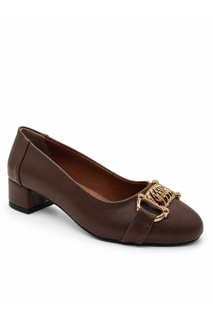 Women's Brown Chain Buckle Ballerinas – Casual Stylish Flat Sole Women's Shoes