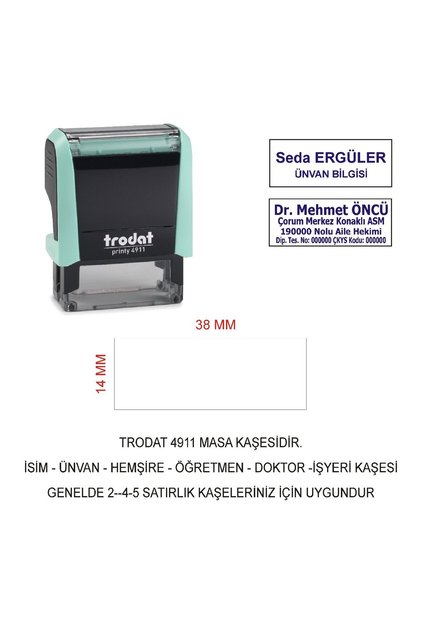 4911 İSİM ÜNVAN KAŞESİ - PASTEL YEŞİL - MAVİ MÜREKKEP