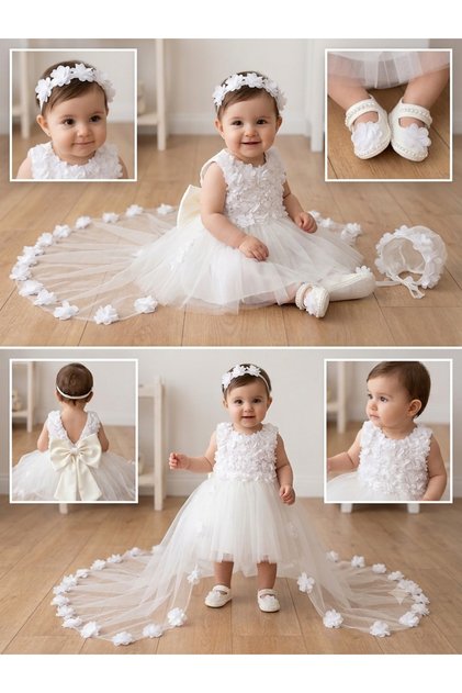 White Girl Child Baby Girl Wedding Dress Dress Veil