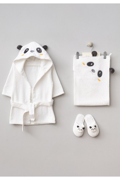 Hooded Embroidered Baby Bathrobe Set (Bathrobe + Towel + Slippers)