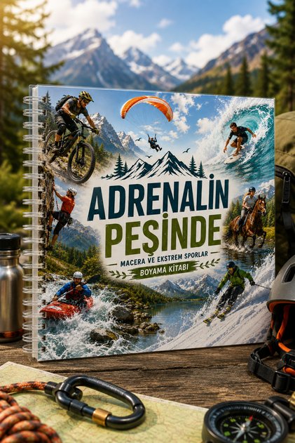 Adrenaline Rush - Adventure and Extreme Sports Coloring Book - Adult Coloring Book 20*20 Size - Transparent Spiral from the Left - Pull and Tear Use - 30 Visuals 30 Sheets