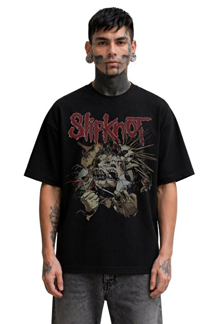 Unisex Slipknot Printed Crew Neck T-Shirt, Oversized Rock Band Themed Tshirt