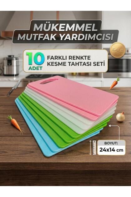 Set of 10 Plastic Cutting Boards 24X14 cm – Kitchen Chopping and Cutting Boards in Various Colors