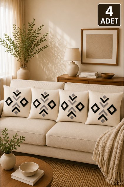 Set of 4 Punch Throw Pillow Covers – Same Color and Pattern – Decorative Linen Throw Pillow 43X43 cm