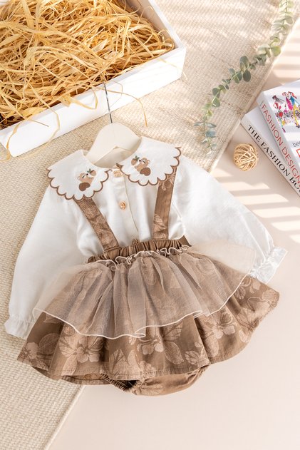 Baby Girl Salopet Dress Set with Fisto Collar