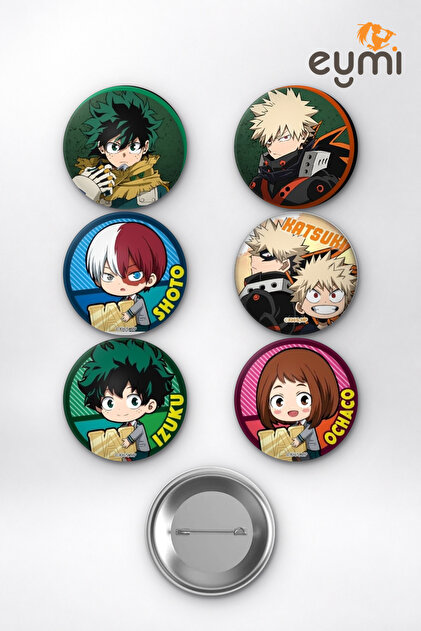 My Hero Academia Deku & Bakugo Ezeli Rakipler Çanta Süsü Rozet İğneli Buton Rozet Seti 58 mm (6'lı)