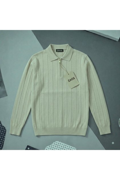 Men's Long-Sleeved Seasonal Polywool Zippered Basic Knitwear Sweater Regular Fit