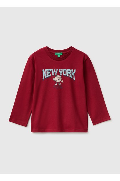 Boy's Red Front Printed Long Sleeve T-Shirt