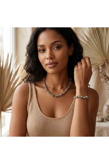 Jasper Real Natural Stone Women's Necklace and Bracelet Set Coffee Black
