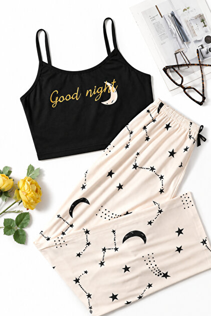 Good Night Black Strappy Pajama Set