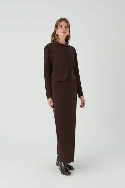 Söğüt Tri̇ko Skirt Suit Brown